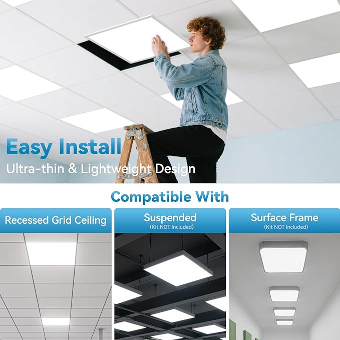 Msbfi 2x2 LED Flat Panel Light - 8 Pack Drop Office Ceiling Light 30-35-40W Adjustable, 130LM/W 3500K/4000K/5000K Selectable, 0-10V Dimmable, 100-277V for Office Ceiling Lighting Fixture ETL/DLC