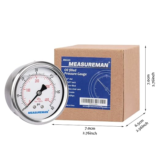 MEASUREMAN 2-1/2inch Dial Size, Liquid Filled Pressure Gauge, 0-60psi/400kpa - Image 6