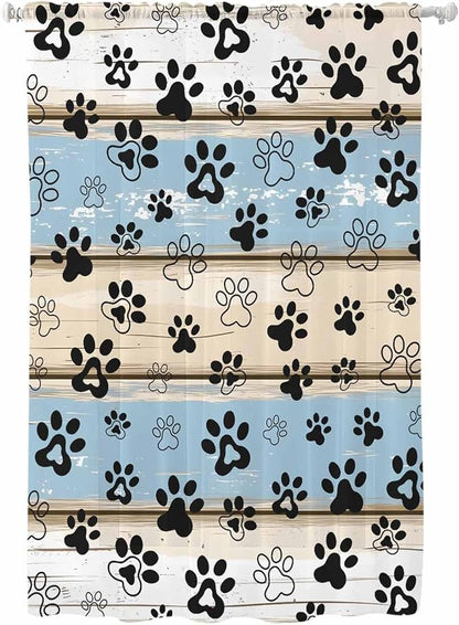 Sheer Curtains 63 Inch Length, Vintage Farmhouse Rustic Wooden Grain Privacy by Unknown