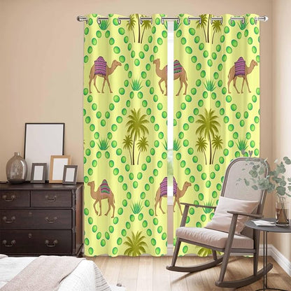 2 Panel Kitchen Cafe Curtains, Desert Sand Camels Sunlight Filtering Nature Air - Image 3