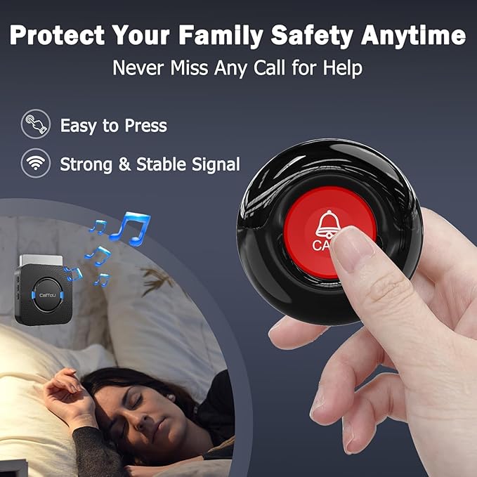 CallToU Caregiver Pager Alert Button Intercoms Wireless for Home for Seniors/Caregivers/Elderly/Patient/Pregnant/Home/Office 500FT Long Range, No Monthly Fee, Waterproof, Easy Install
