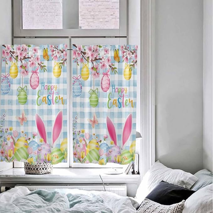 Happy Easter Kitchen Curtains 54 Inches length, Spring Watercolor Bunny Eggs - Image 5