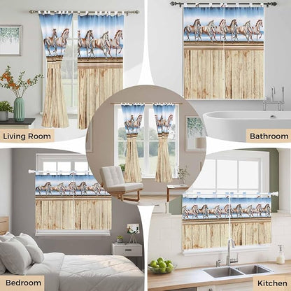 Western Horse Kitchen Curtains 45 Inch Length, Short Cafe Window Curtains Tab - Image 7