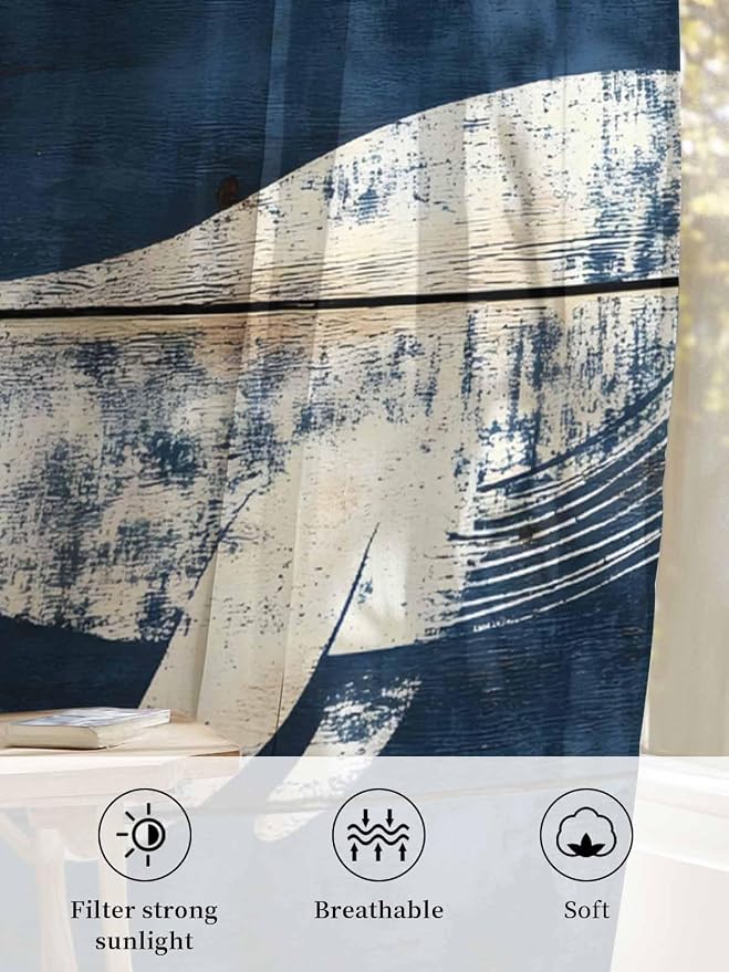 Sheer Curtains 108 Inches Long, Ocean Whale Blue Semi Sheer Curtains Light - Image 6