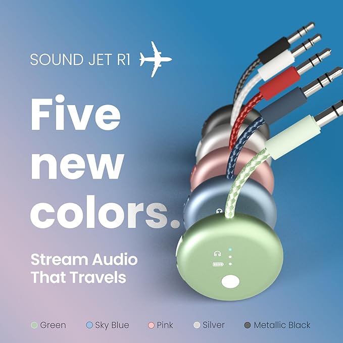 Avantree SoundJet R1 – 25Hr Airplane Bluetooth Adapter for All AirPods (Pro/Max) with Qualcomm Chipset & aptX Adaptive, Wireless Audio Transmitter for Flight Travel, Works with Bose & Other Headphones