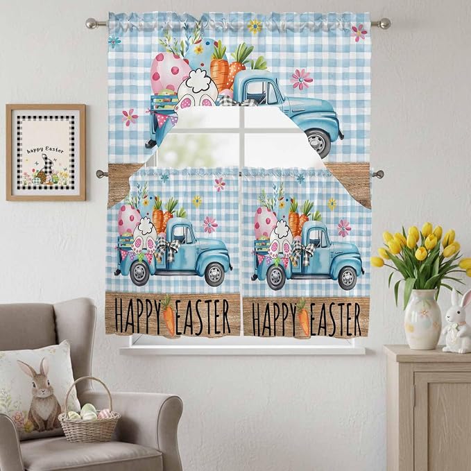 Swag Valance Curtains, Easter Truck - Image 2