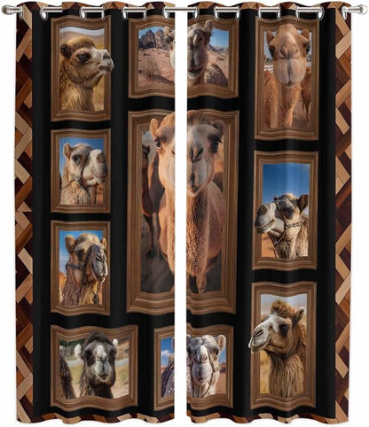 2 Panel Kitchen Cafe Curtains, Desert Camels Sunlight Filtering Nature Air by Hokiten