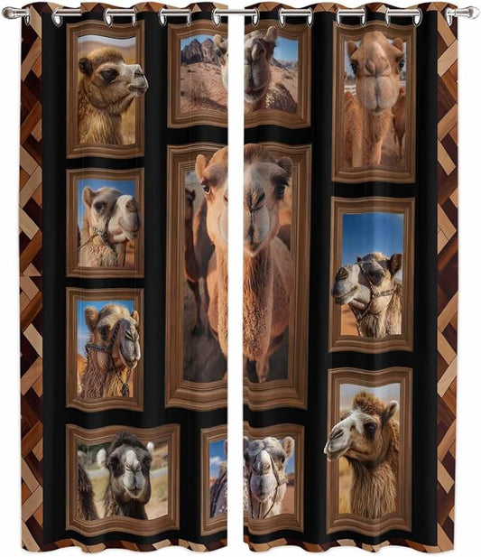 2 Panel Kitchen Cafe Curtains, Desert Camels Sunlight Filtering Nature Air by Hokiten