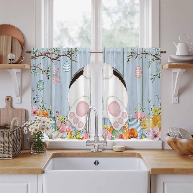 Easter Kitchen Curtains 45 Inch Long 2 Panel Set, Rod Pocket Window Treatment by Unknown