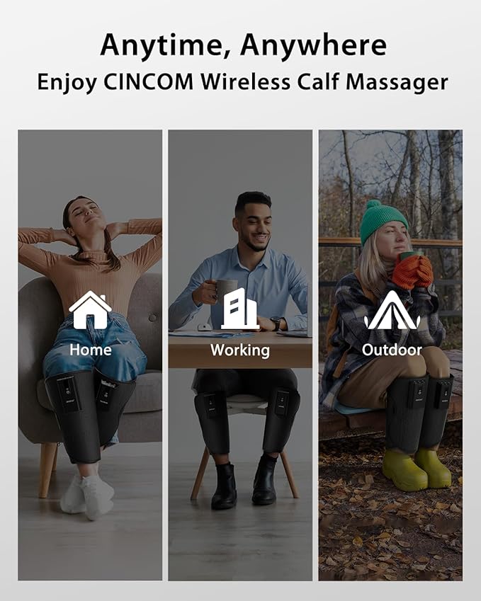 CINCOM Leg Massager with Heat and Air Compression, Cordless Calf Massager for Circulation and Pain Relief, Rechargeable Leg Compression for Edema Relief