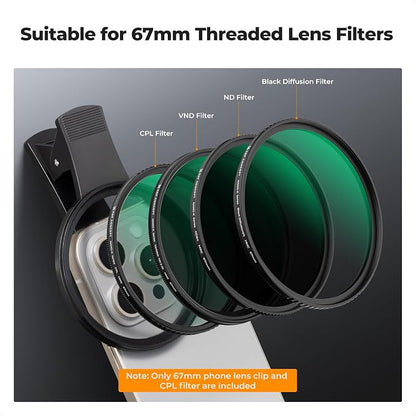 K&F CONCEPT 67mm Clip-on CPL Phone Camera Lens Filter Kit, Circular Polarizer - Image 4