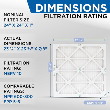 Glasfloss 24x24x1 MERV 10 Pleated Air Filters Box of 6. Actual Size: 23-3/8 x - Image 2