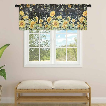 Summer Floral Sheer Valance Curtains, Watercolor Sunflower Eucalyptus Leaves - Image 4