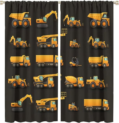 Kids Construction Window Curtains, Construction Machinery Equipment Mode of by SHElifestyle