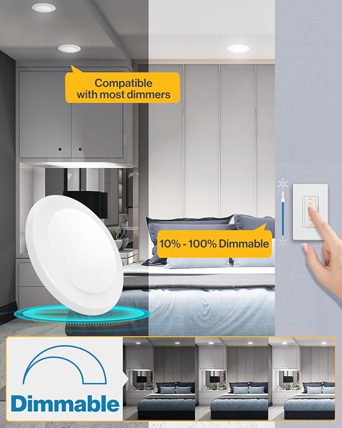 Sunco LED Disc Lights Ceiling 6 Inch, Flush Mount Disk Light, Recessed Can Lighting, 1050 LM, 15W (75W Equivalent), 4000K Cool White, Dimmable, Damp Rated ETL 4 Pack.
