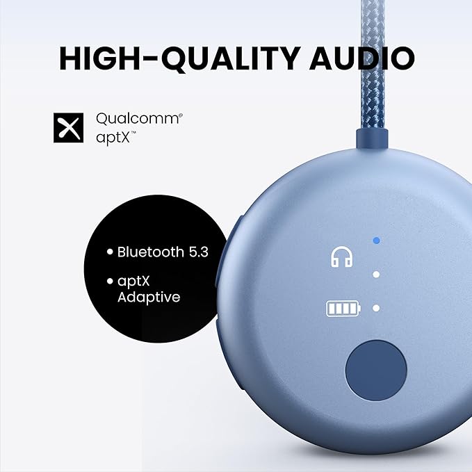 Avantree SoundJet R1 – 25Hr Airplane Bluetooth Adapter for All AirPods (Pro/Max) with Qualcomm Chipset & aptX Adaptive, Wireless Audio Transmitter for Flight Travel, Works with Bose & Other Headphones