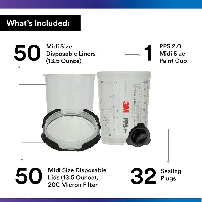 3M PPS 2.0 Spray Gun Cup, Lids and Liners Kit, 13.5 Ounces, 200-Micron Filter - Image 2