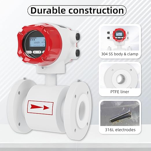 Electromagnetic Flow Meter,High-Precision Industrial Flowmeter Digital Display IP65 Protection 4-20mA Output Pipe Sensor for Wastewater, Sewage, and Seawater（DN100)