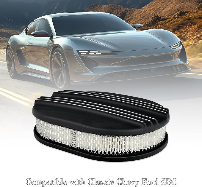 12" Air Cleaner Kit Oval Half Finned Black Aluminum Compatible - Image 7