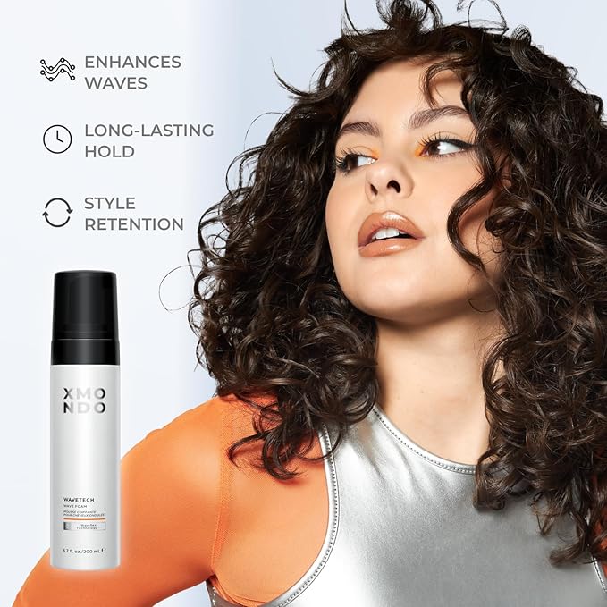 XMONDO Hair Wavetech Wave Foam, Vegan Styling Foam for Wavy Hair with Pro-Vitamin B5 and Nutrients to Hydrate Hair, Enhance Natural Curl Pattern and Fight Frizz, 6.7 Fl. Oz