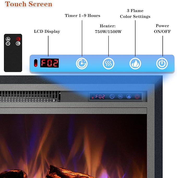 Electric Fireplace, 50" Electric Fireplace Inserts, Recessed Fireplace Heater with Remote Control, Adjustable Flame Colors, Timer&Overheating Protection, 750/1500W