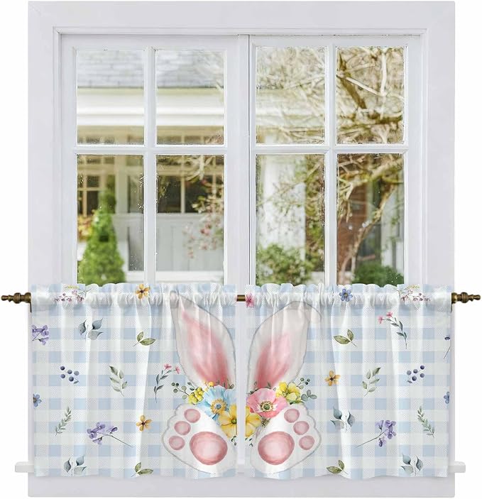Easter Kitchen Tier Curtains 24 Inch Long 2 Panel Set, Rod Pocket Cafe Small - Image 2