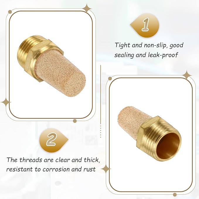 MECCANIXITY 4pcs Male Air Pneumatic Mufflers 1/2" NPT Male Sintered Bronze - Image 3