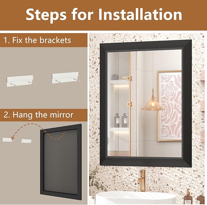 SMIROR Matte Black Bathroom Mirror for Over Sink 40x 36 inch, Metal Thick Frame Rectangle Vanity Mirror for Wall, Anti-Rust, Horizontally or Vertically Mounted