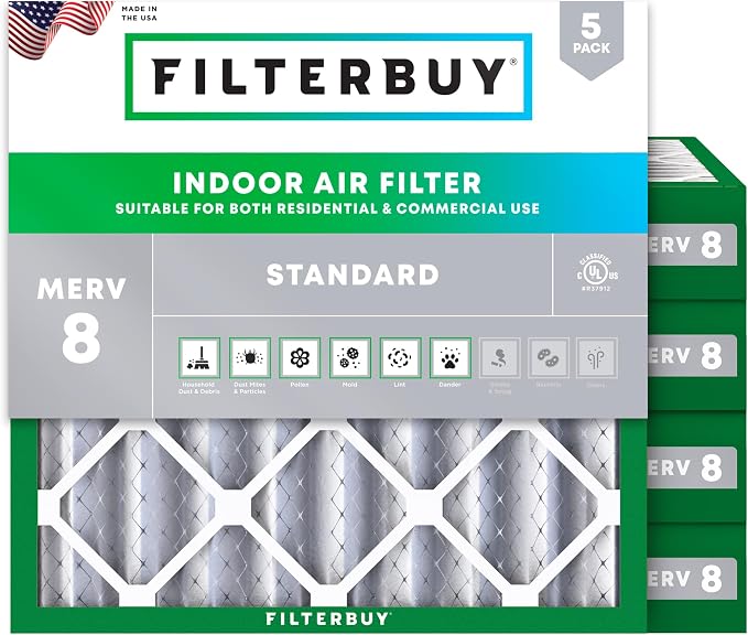 Filterbuy 13.25x13.25x4 Air Filter MERV 8 Essential Dust & Allergy Defense by Filterbuy