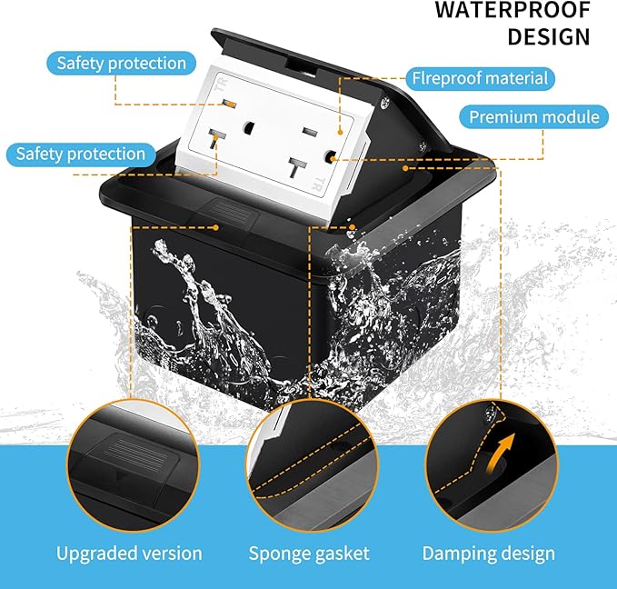 Vagueior Recessed Floor Electrical Outlet Kit,Waterproof Electrical Outlet Covcer Box,Hidden 20A Tamper-Resistant Receptacle Outlet,with Slow Elastic Damping，ETL Certified,Black(1 Pack)
