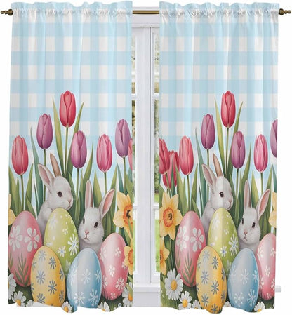 Easter Window Curtains 63 Inch Long 2 Panel Set, Rod Pocket Bedroom Curtains & - Image 2