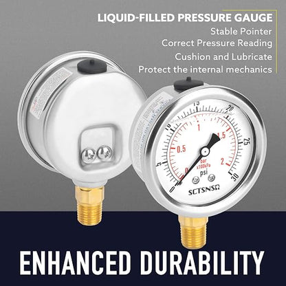2-1/2" Dial Size, 0-30 Psi Low Pressure Gauge, Glycerin Liquid Filled, 1/4" NPT - Image 3