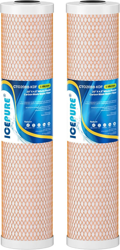 ICEPURE 5 Micron 4.5" x 20" CTO20BB-KDF Whole House Water Filter Coconut Shell by ICEPURE