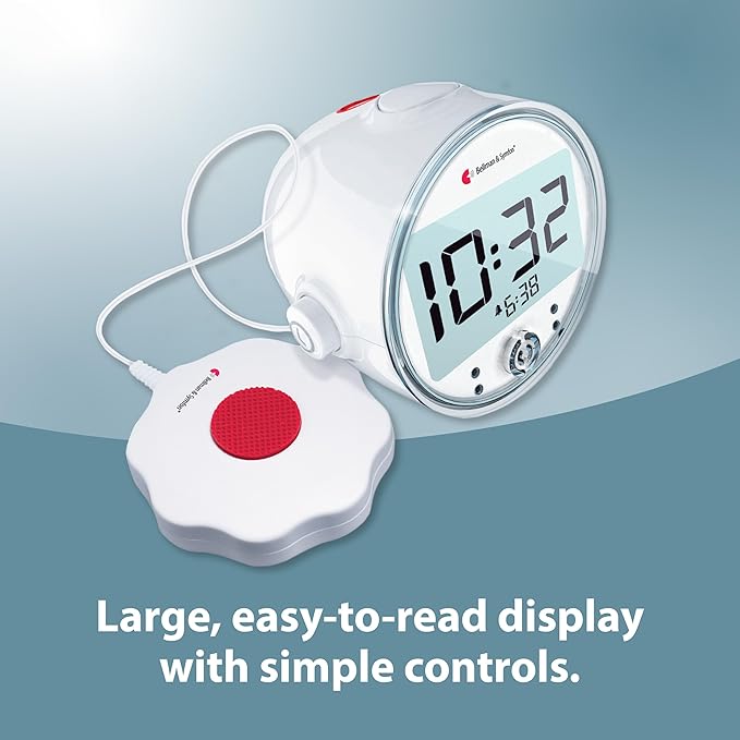 Bellman & Symfon Vibrating Alarm Clock Pro with Bed Shaker - Loud Alarm, Flashing LED Night Lights for Heavy Sleepers, Hard of Hearing and Deaf People - Alarm Clocks for Bedrooms with Backup Batteries