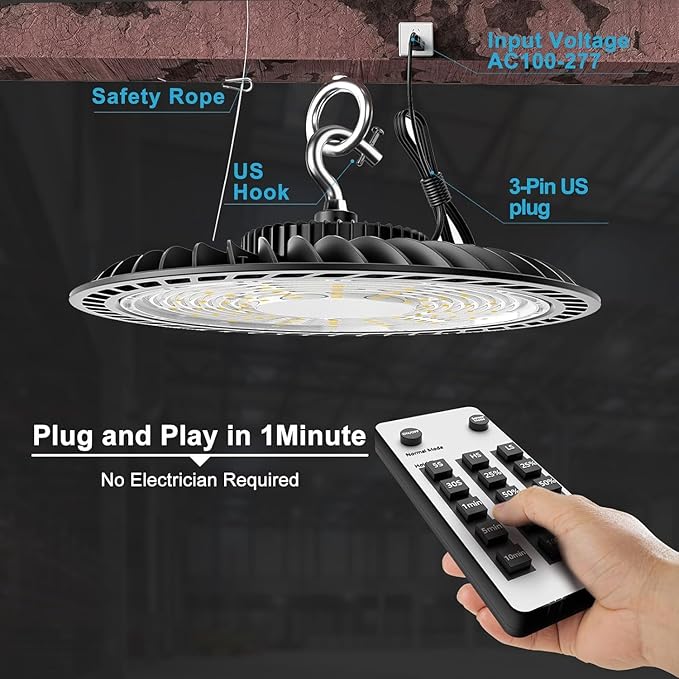 Lightdot Smart 200W LED High Bay Light for Warehouse 5000K 30000LM UFO LED Lights with Control(Supports Normal Mode & Motion Mode), ETL Listed AC100-277V 6Yrs Warranty -6Pack