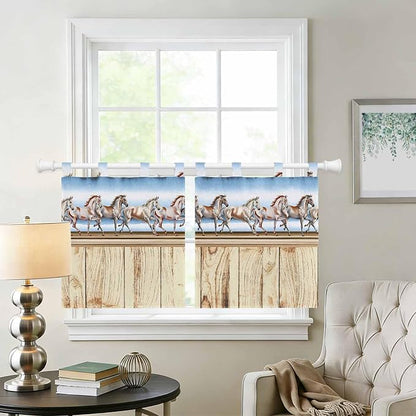 Western Horse Kitchen Curtains 36 Inch Length, Small Window Curtains Tab Top - Image 2