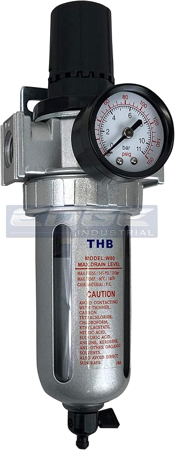 IN-LINE COMPRESSED AIR FILTER REGULATOR COMBO PIGGYBACK, POLY BOWL AND METAL by THB