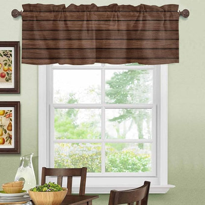 2 Pack Kitchen Valance for Windows, Farm Brown Wood Board Light Filtering Rod - Image 8