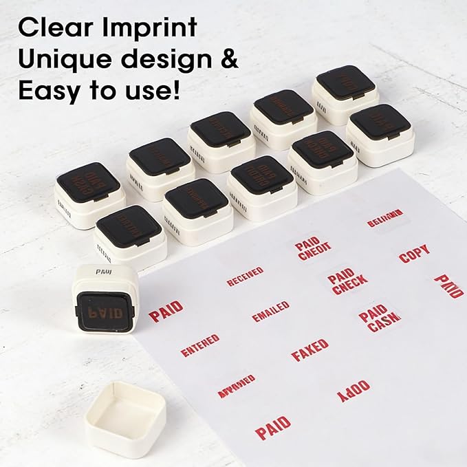 3-in-1 Office Copy/Scanned/Paid Stamps for Business, Pre Inked & Self Inking Rubber Company Stamp in Hand with Red Ink for Efficient Document Bookkeeping, Ordering, Accounting, Work Management