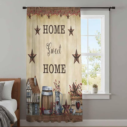 Farm Sheer Curtains 72 Inch Length American Country Barn Star Vintage Berry - Image 4