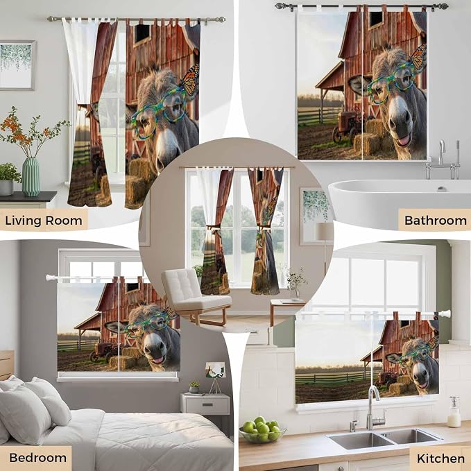 Farm Donkeys Bathroom Curtains 63 Inch Length, Window Curtains Tab Top - Image 7