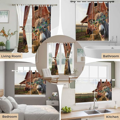Farm Donkeys Bedroom Curtains 72 Inch Length, Window Curtains Tab Top, - Image 7