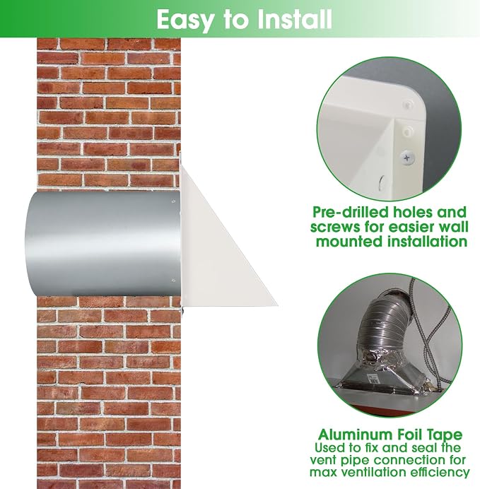 6 Inch Hooded Wall Vent with Screen and Damper, 6 Inch Exhaust Vent Cover Cap - Image 6