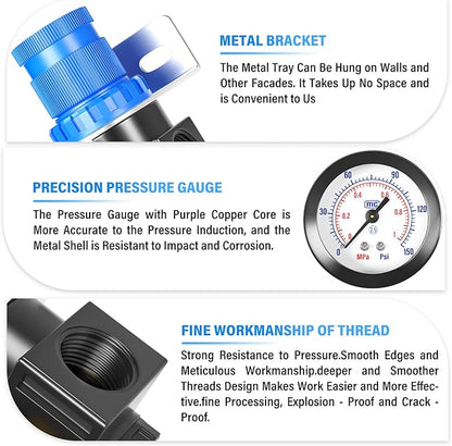 TAILONZ PNEUMATIC 5-in-1 1/4 Inch NPT AR2000 Mini Pressure Regulator Kit - Image 3