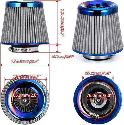PTNHZ Universal Burnt Blue Neck 3" 76mm Car High Flow Cold Air Intake Air - Image 3