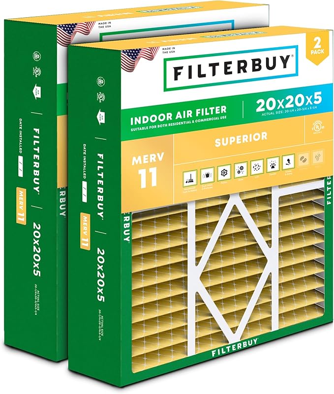 Filterbuy 20x20x5 Air Filter MERV 11 Superior Pet & Allergy Defense, Pleated by Filterbuy