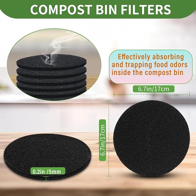 6.7 inch Kitchen Compost Bin Charcoal Filter Replacements, 12 Pack Compost Pail - Image 3