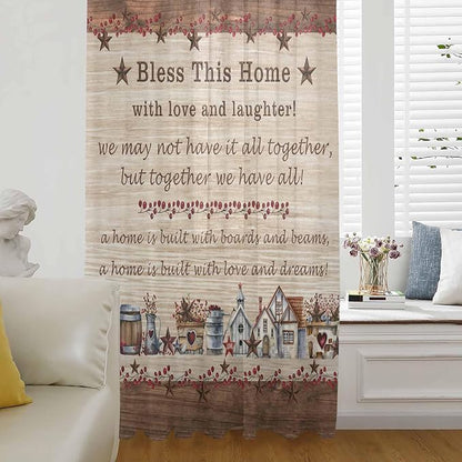 Farmhouse Sheer Curtains 54 Inch Length Brown Country Star Berry Vintage Wood by Unknown