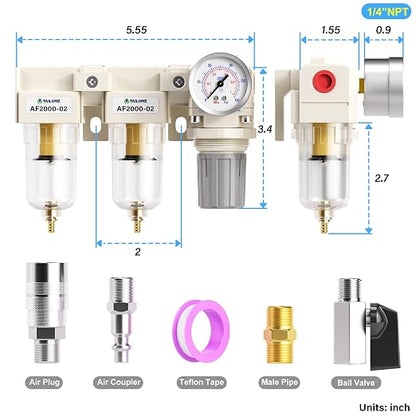 TAILONZ PNEUMATIC 1/4 Inch NPT 3 in 1 Air Filter Pressure Regulator Combo - Image 2