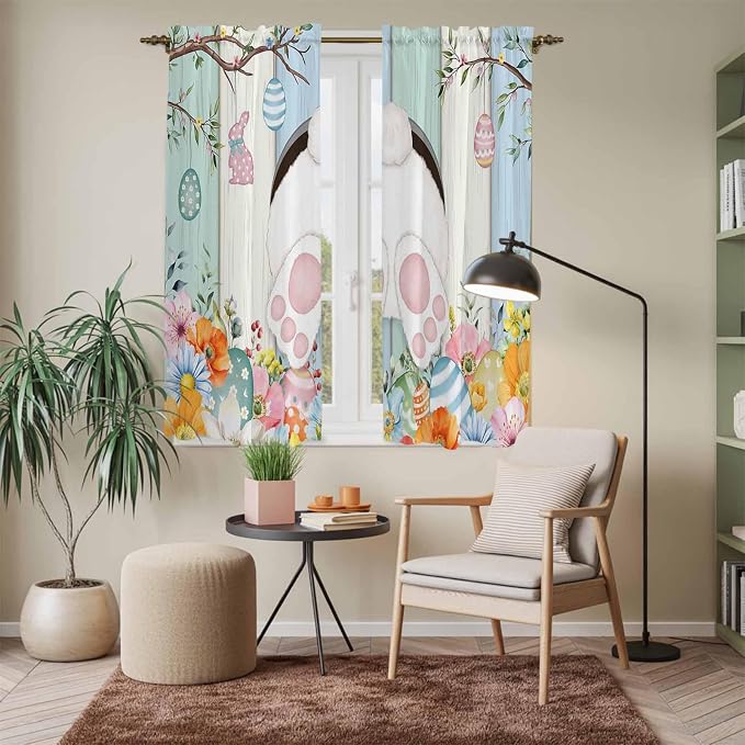 Easter Window Curtains 63 Inch Long 2 Panel Set, Rod Pocket Bedroom Curtains & - Image 7